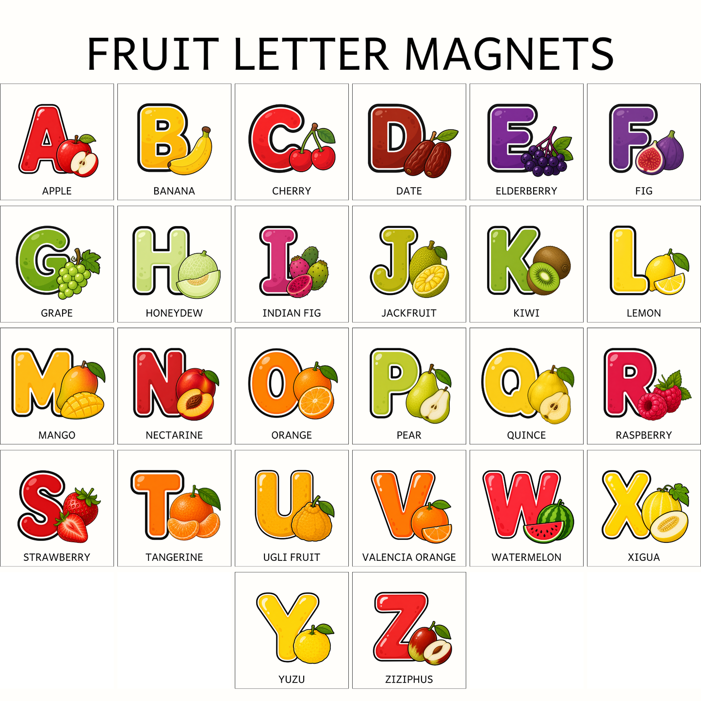 Fruit Alphabet Letter Magnets