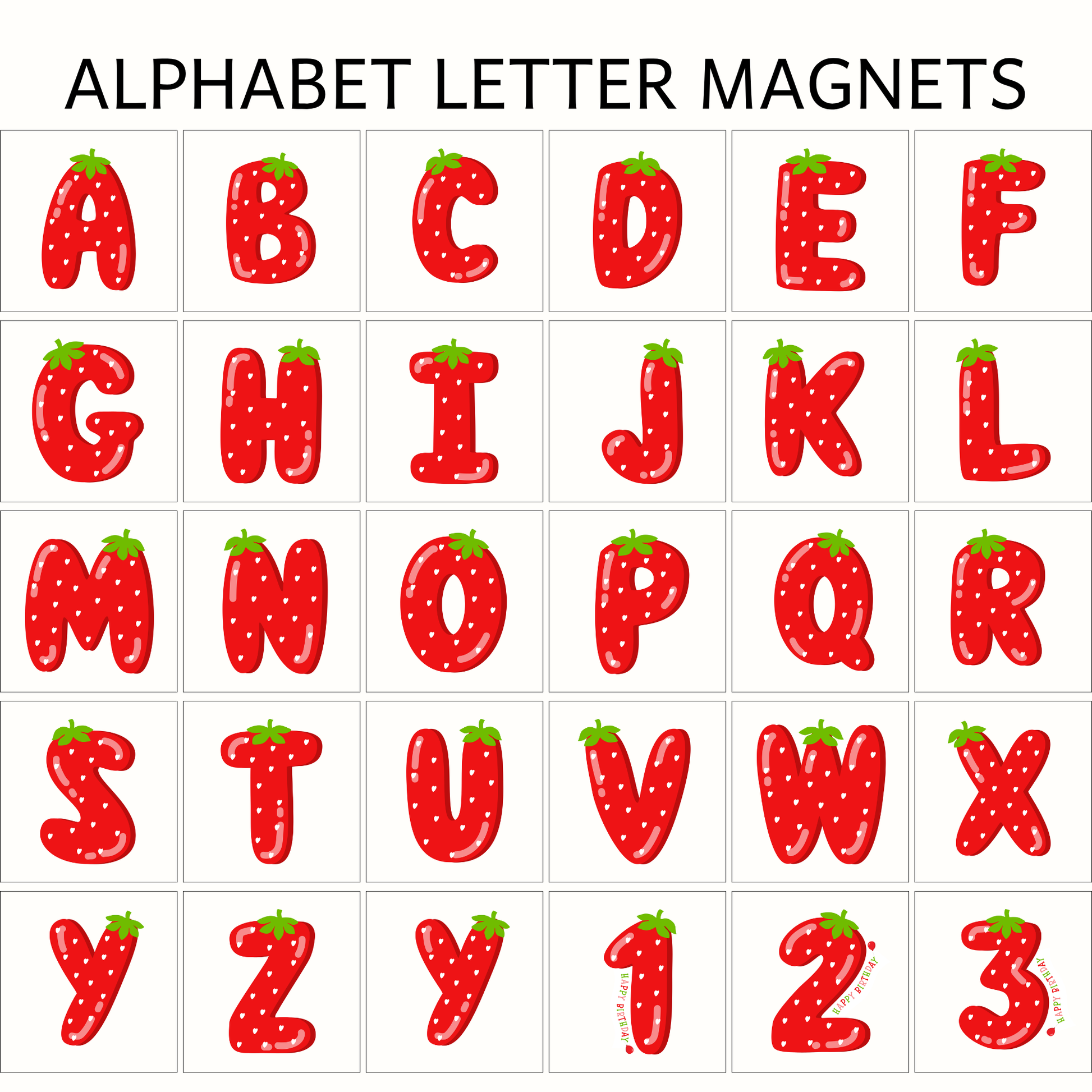 Strawberry Alphabet Letter and Number Magnets