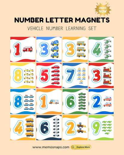 Vehicle Themed Number Magnets