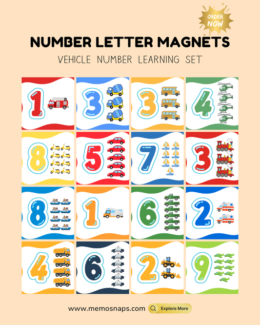 Vehicle Themed Number Magnets